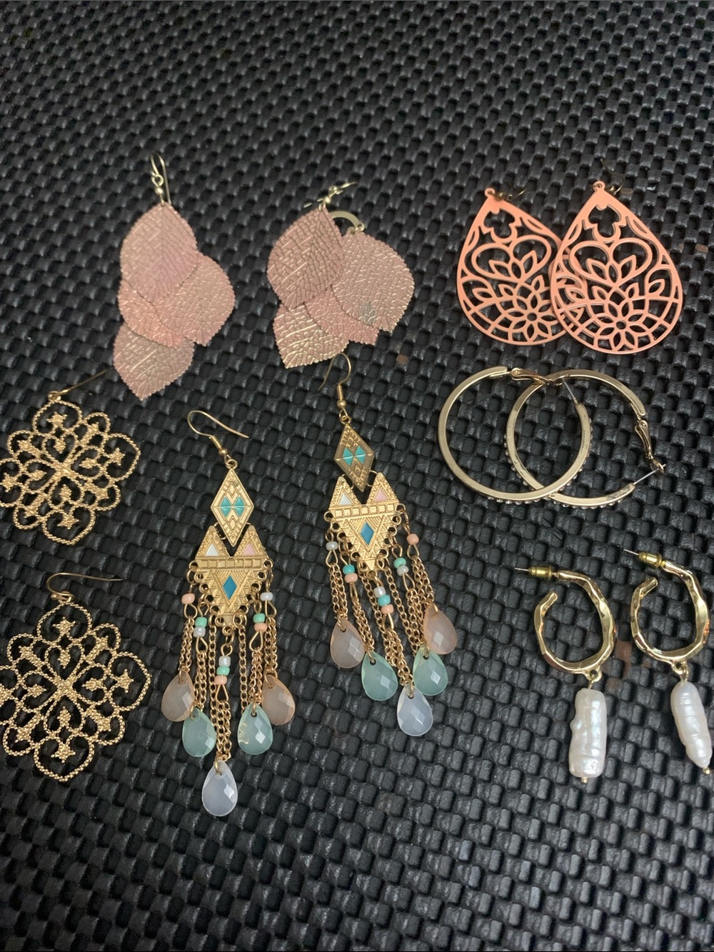Gold-Tone Mixed Earring Set with Pink and Coral Accents- 6 PAIRS!